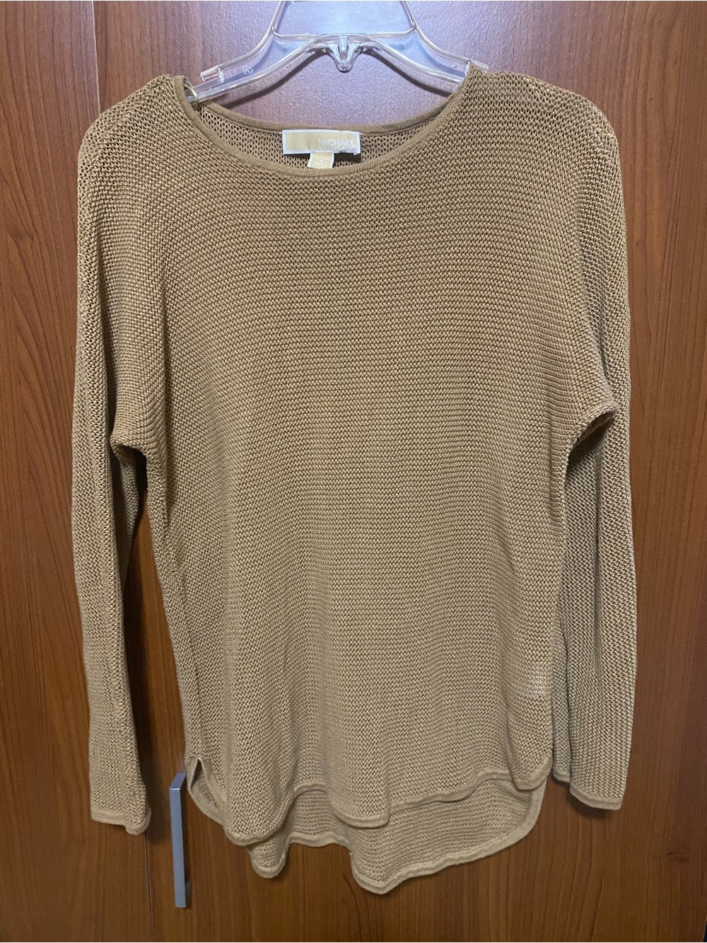 MICHAEL Michael Kors Lightweight Tan Crewneck Knit Cotton Blend Casual Sweater S